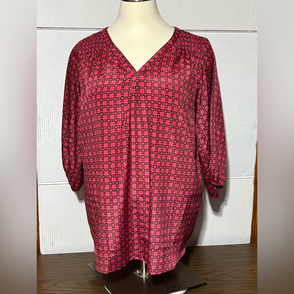 ISAACMIZRAHI women’s 3X top in mauve/ brown.30”L comfy and flowy